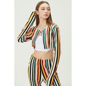 Storets Nadua Striped Plisse Cardigan Multi Color Stripe Cropped Size S/M EUC